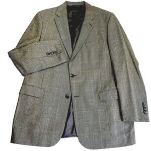 Jos A Bank Signature Sport Coat Windowpane Plaid Silk Wool 44 L Gray